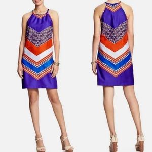 🎉Banana Republic Red White & Blue Geometric Print Halter Neck Dress 2 EUC